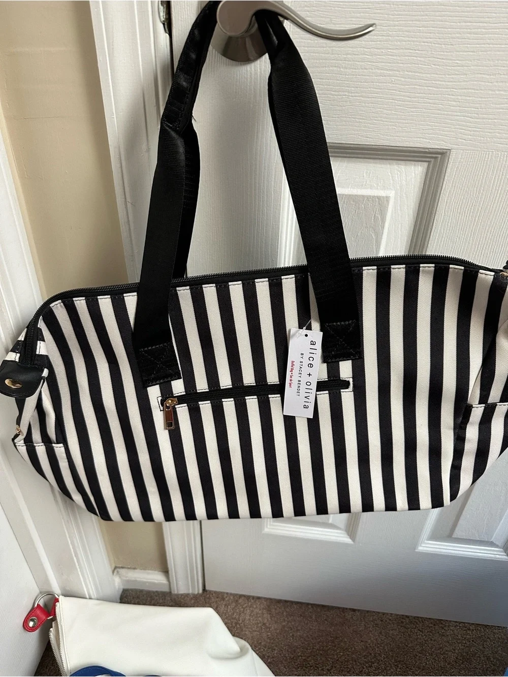 Alice + Olivia Black and White Vertical Stripe Tote